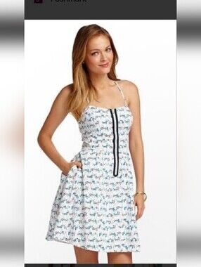 Lilly Pulitzer Alexi Dress Size 10 – White Nautical Print Zip Front Sundress wit